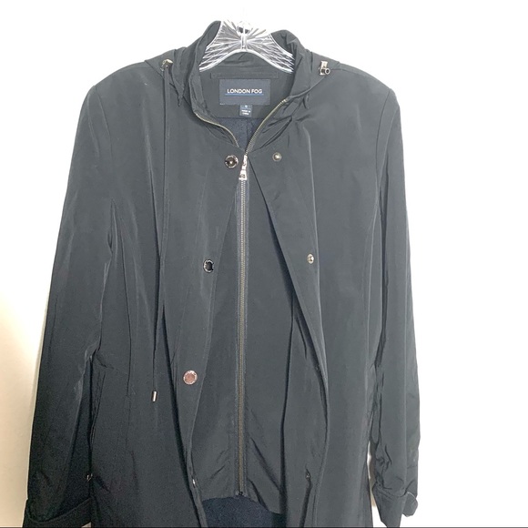 London Fog Women Black Layered Trench Coat with Hood Size Small - Picture 3 of 9